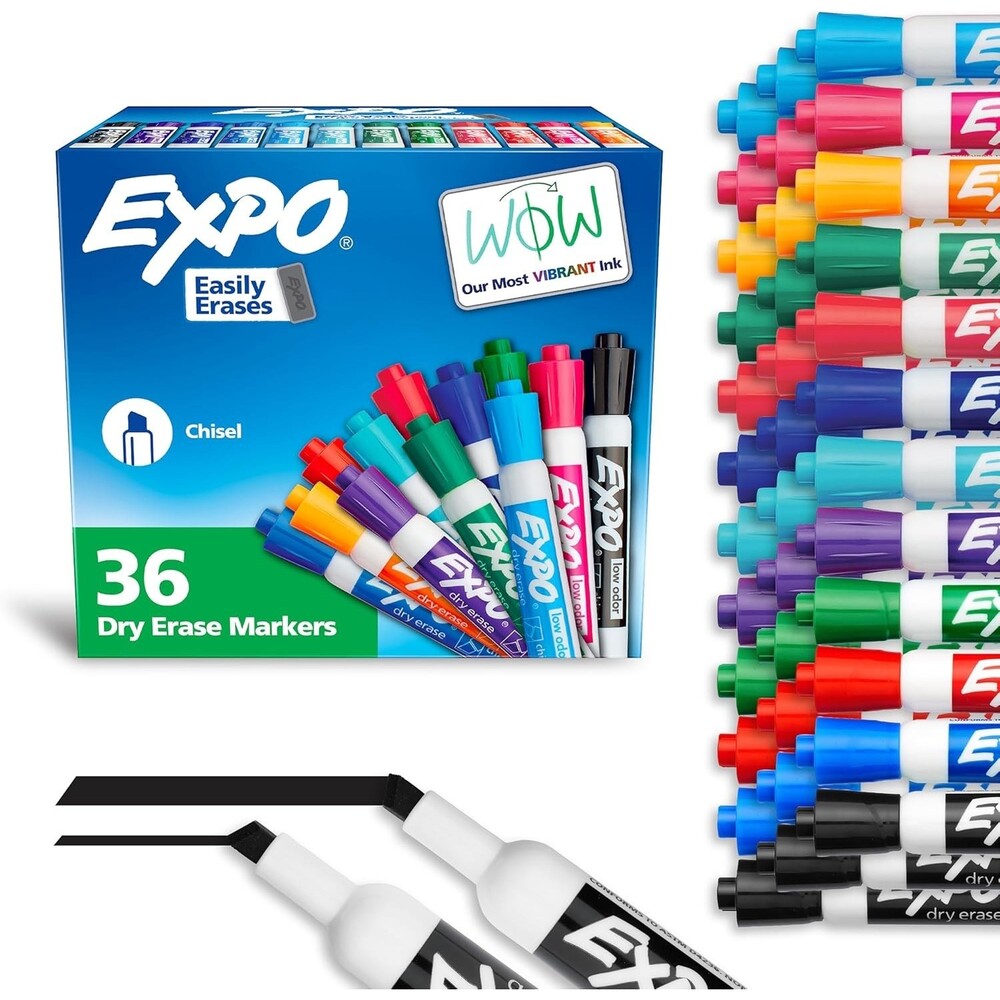 EXPO Low Odor Dry Erase Markers Chisel Tip Assorted Fashion Colors 36 Count